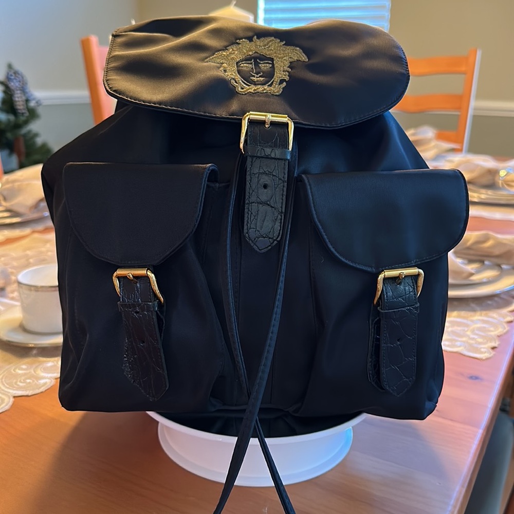 Versace Black Nylon Backpack with Gold Medusa Emblem COA included - Picture 4 of 8